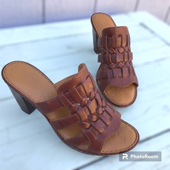 Born Leather Woven Heeled Sandals - Picture 1 of 11